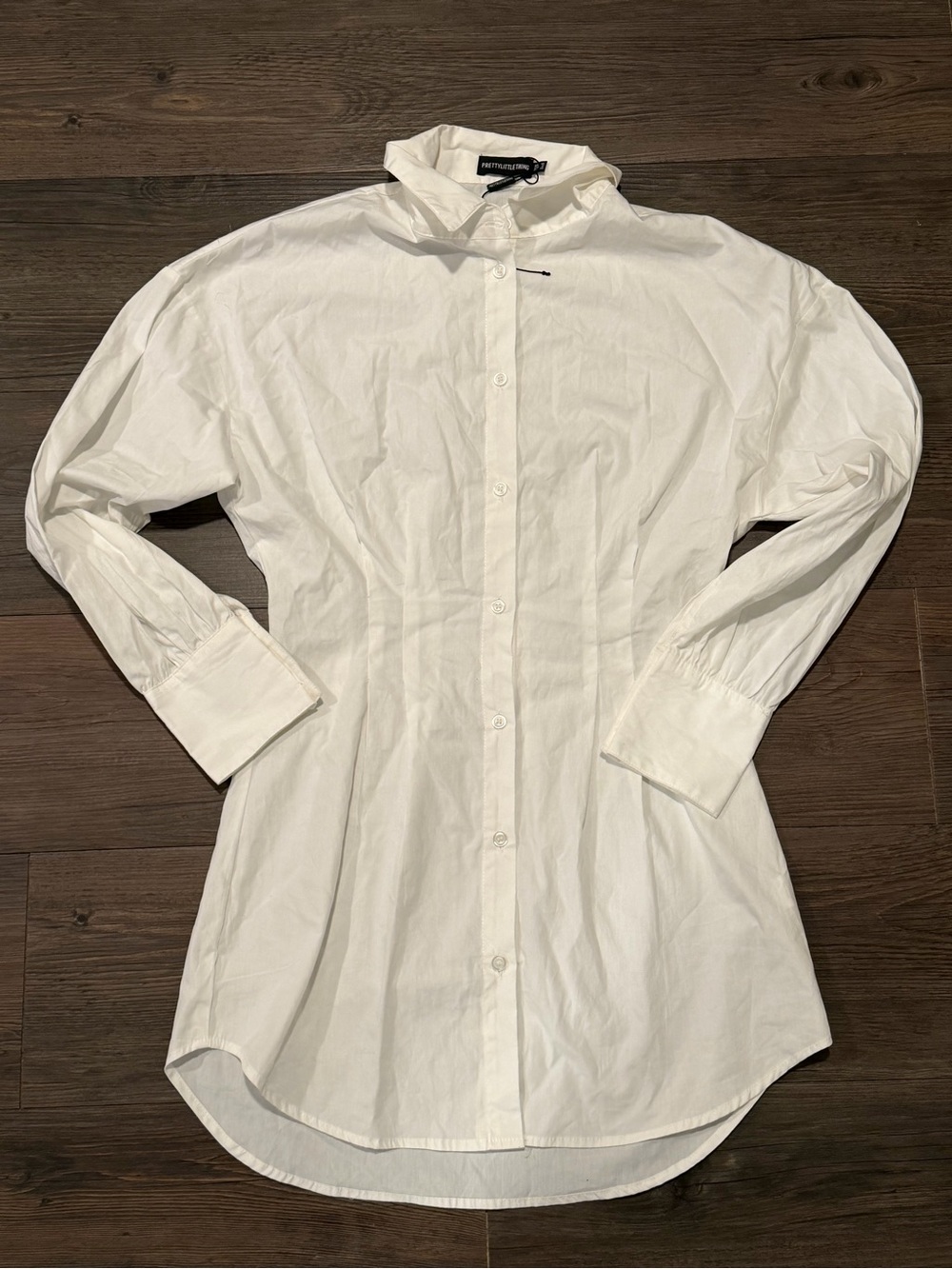 PrettyLittleThing White Longline Button-Up Shirt Dress